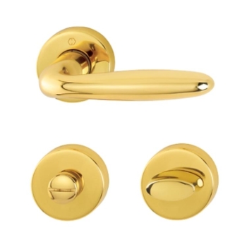 Maniglia Verona Hoppe per porta interna, rosetta e nottolino Wc, quadro 8 mm, spessore porta 38-47 mm, Ottone finitura Lucido F71