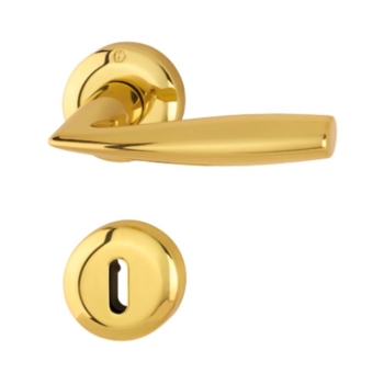 Maniglia Vitoria Hoppe per porta interna, rosetta e bocchetta tonda foro Patent, quadro 8 mm, spessore porta 32-47 mm, Ottone finitura Lucido F71