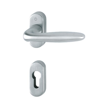 Maniglia Verona Hoppe per porta a profilo, rosetta e bocchetta ovale foro Yale, quadro 8 mm, spessore porta 60-73 mm, Ottone finitura Cromo Satinato Resista F41-R