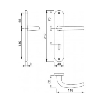 Maniglia Seattle Hoppe per porta interna, placca tonda foro patent, quadro 8 mm, spessore porta 47-68 mm, Alluminio finitura Cromo Satinato F94-1