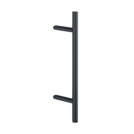 Maniglione zancato E5012 Hoppe per porta, supporti tondi inclinati, dimensioni 30x600 mm, interasse 400 mm, Acciaio Inox finitura Nero Opaco F9714M