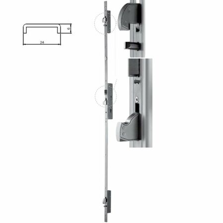 Serratura multiblindo Easy Exit 7A3900 Iseo con funzione antipanico, entrata 35 mm, interasse 92 mm, frontale a U 2300x24x6 mm, Acciaio Inox
