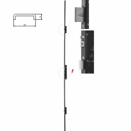 Serratura elettrica multipunto Performa 72E551 ISEO per serramenti metallici, entrata 40 mm, interasse 85 mm, frontale a U 2300x24x6 mm, finitura Nero