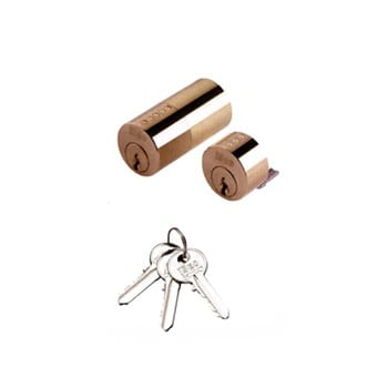 Coppia cilindri F5 ISEO, interno da applicare e esterno fisso diametro 26 mm, per porta spessore massimo 50 mm, colore ottone