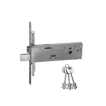 Serratura ISEO a doppia mappa modulare per fascia, chiusura triplice, frontale 22x3 mm, entrata 100 mm, materiale acciaio Inox