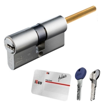 Doppio Cilindro R6 Plus Iseo per serratura, sagomato profilo Europeo, con codolo, lunghezza 90 mm 30-60, finitura Ottone Nichelato