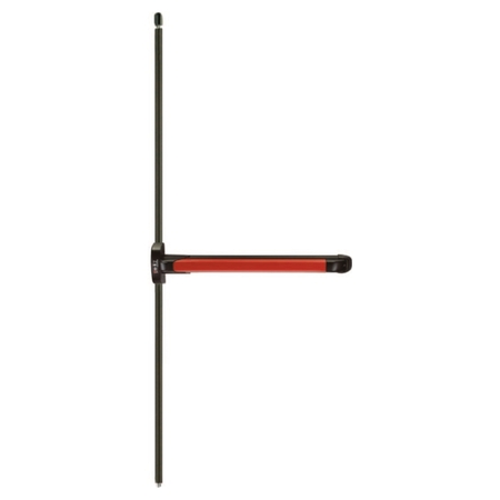 Maniglione antipanico Push Bolt Iseo, chiusura verticale duplice, reversibile, altezza 1170 mm, barra finitura Rosso