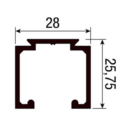 Binario superiore 0400 1 Koblenz per porte scorrevoli, dimensione 28x25,75, portata 40 Kg, lunghezza 6000 mm, Alluminio finitura Anodizzato Argento