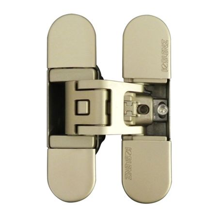 Cerniera a scomparsa K6700 Kubica Koblenz, per porte filo muro, dimensione 111,5x29 mm, regolabile su 3 assi, portata 50 kg, Zama finitura Nichel Satinato