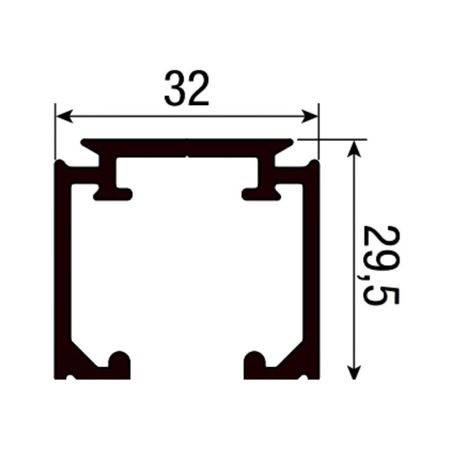 Binario superiore 0500 1 Koblenz per porte scorrevoli, dimensione 32x29,5 mm, portata 80 Kg, lunghezza 6000 mm, Alluminio finitura Anodizzato Argento