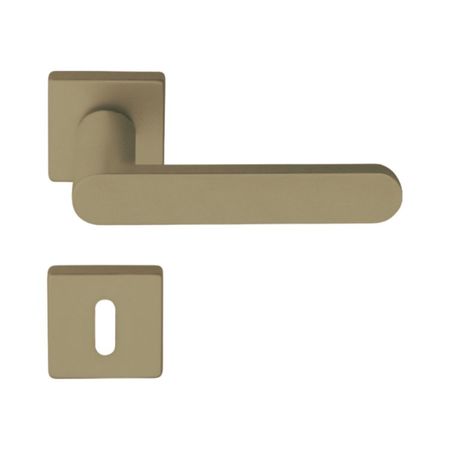 Maniglia Venere per porta, rosetta e bocchetta quadra 50x7 mm, foro Patent, Zama finitura Bronzo Verniciato