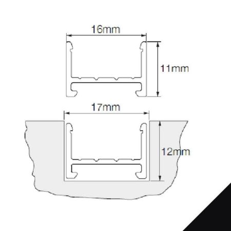 Profilo Mec 1-2 LS per sistema illuminazione, dimensione 16,00x11,00 mm, lunghezza 3000 mm, Alluminio finitura Nero Anodizzato
