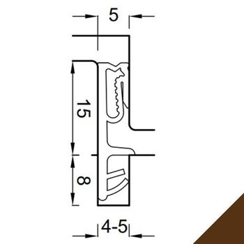 Guarnizione per serramento Bilico SP7715 Maico Deventer, battuta 15 mm, aria 5 mm, fresata 4 mm, bobina da 12 mt, finitura Marrone