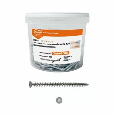 Secchio di 200 Viti da muro testa Piana Mungo, per serramento, dimensioni 7,5x90 mm, inserto T30, finitura Zincato