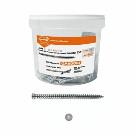 Secchio di 200 Viti da muro testa Cilindrica Mungo, per serramento, dimensioni 7,5x110 mm, inserto T30, finitura Zincato