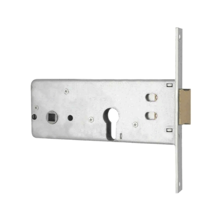 Serratura da infilare MG per fascia, scrocco 2 mandate, con cilindro europeo, entrata 70 mm, frontale 160x16 mm, finitura Zincato