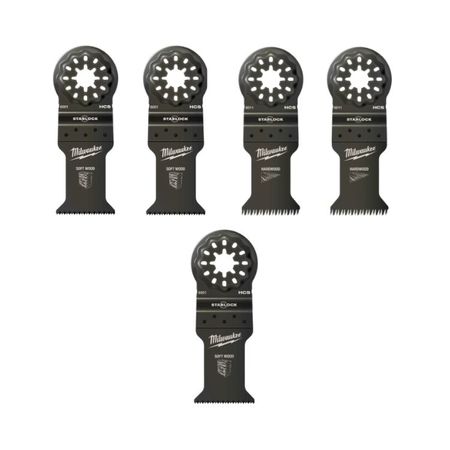 Set 5 lame multifunzione Milwaukee per legno e chiodo bi-metallico, larghezza 35 mm