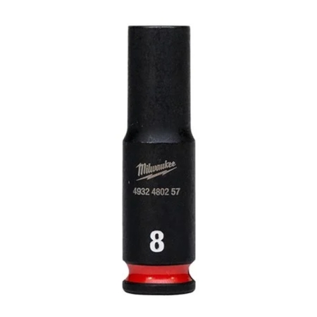 Bussola a macchina lunga Shockwave Milwaukee, attacco 1/4 pollici quadro, dimensione 8 mm, lunghezza 50 mm, materiale Acciaio