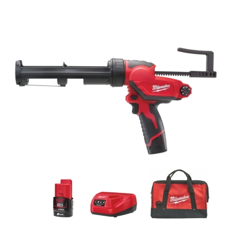 Pistola M12 PCG/310C-201B Milwaukee per posa silicone, con portacartuccia 310 ml, potenza 1780 N, kit batteria 2 Ah