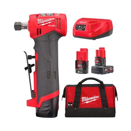 Mini smerigliatrice angolare M12 FDGA-422B Fuel Milwaukee per taglio, 2 batterie M12, caricabatterie M12, pinze 6-8 mm, diametro disco 50 mm