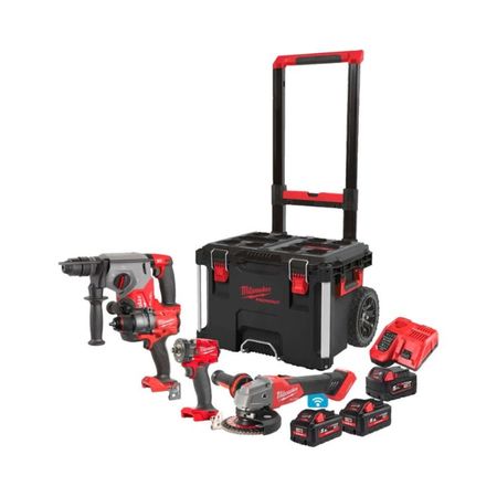 Set trapano a percussione M18 FPP4C-555T Fuel Milwaukee per foratura, avvitatore a impulsi, tassellatore SDS Plus, smerigliatrice angolare, voltaggio 18 V