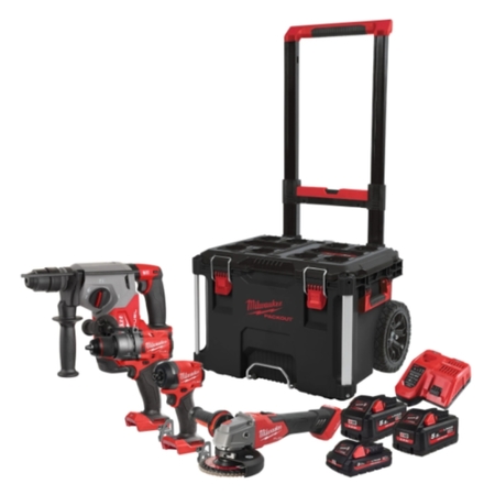 Set trapano a percussione M18 FPP4E-555T Fuel Milwaukee, avvitatore ad impulsi 1/4 pollici Hex, tassellatore SDS-Plus 26 mm, smerigliatrice angolare, voltaggio 18 V