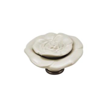 Pomello per mobile a fiore in Ceramica, pomolo serie ROSA QUEEN, colore Avorio