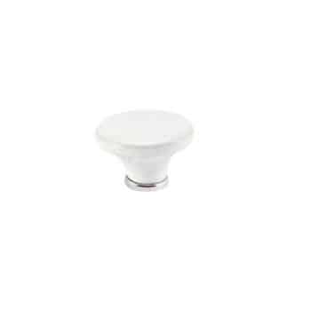Pomello per mobile, pomolo rotondo Hoop in Ceramica, colore Bianco, dimensioni 70 x 39 mm