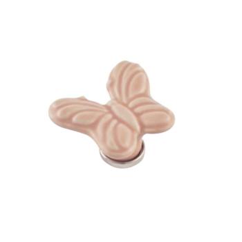 Pomello per mobile a forma di Farfalla, pomolo in Ceramica, colore rosa, dimensioni 72 x 82 mm