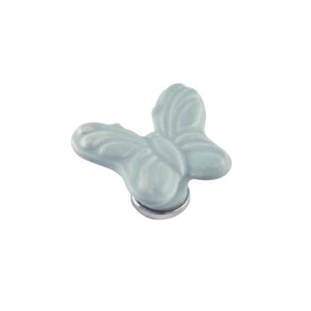 Pomello per mobile a forma di Farfalla, pomolo in Ceramica, colore Azzurro, dimensioni 45 x 50 mm