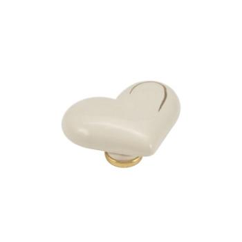 Pomello per mobile a forma di Cuore, pomolo in Ceramica, colore Avorio, dimensioni 62 x 77 mm
