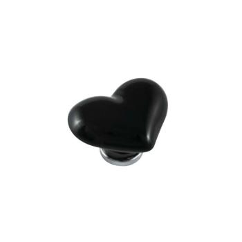 Pomello per mobile a forma di Cuore, pomolo in Ceramica, colore Nero, dimensioni 39 x 49 mm