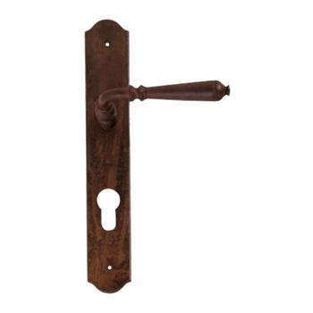 Maniglia rustica 19027.Y8500.35 Metal Style per porta, foro Yale, con placca 240x40 mm, finitura Ferro Invecchiato