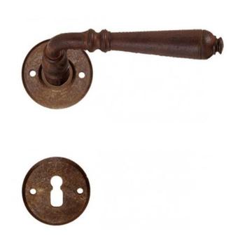 Maniglia rustica 19095.P1100.35 Metal Style per porta, foro Patent, rosetta diametro 43 mm, finitura Ferro Invecchiato