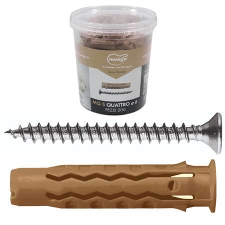 Tassello Greentech EQ-S 6 Mungo per fissaggio universale, diametro 6 mm, lunghezza 30 mm, con vite 4,5x40 mm, materiale Nylon