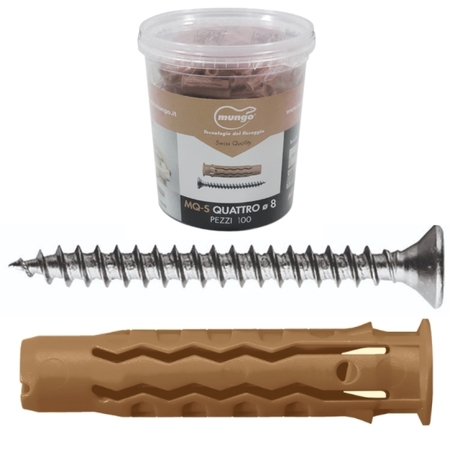 Tassello Greentech EQ-S 8 Mungo per fissaggio universale, diametro 8 mm, lunghezza 40 mm, con vite 5x50 mm, materiale Nylon