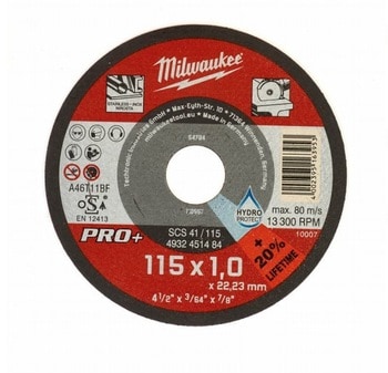Disco da taglio sottile Milwaukee, disco sottile pro+, dimensione 115 mm