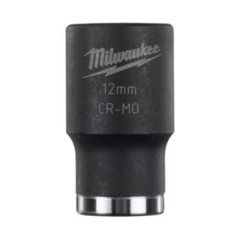 Bussola a macchina corta Milwaukee, attacco 1/2 pollici quadro, dimensione 12 mm, lunghezza 38 mm, in Lega di Acciaio