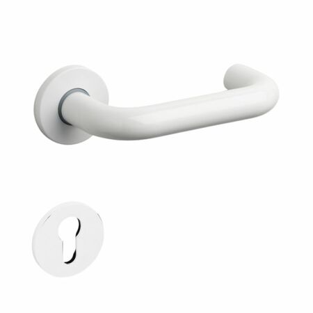 Maniglia Chiara Olivari per porta, rosetta e bocchetta tonda 50x7 mm, foro Yale, Nylon finitura Bianco