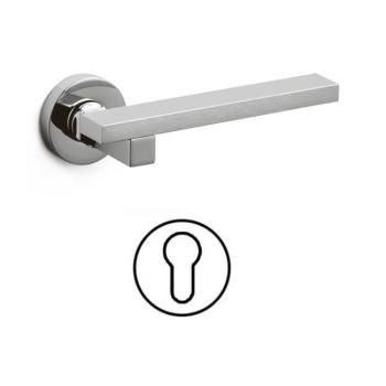 Maniglia per porte Olivari serie Space, bocchetta foro per cilindro, in Ottone colore Cromo Lucido + Cromato Opaco