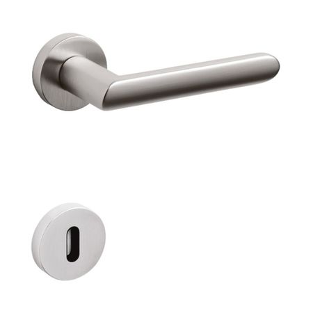 Maniglia Laser Olivari per porta, rosetta e bocchetta tonda 47x10 mm, foro Patent, Ottone finitura SuperInox Satinato