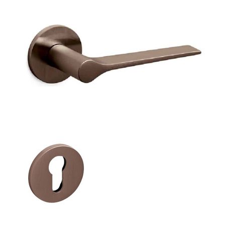 Maniglia Lama L Olivari per porta, rosetta e bocchetta bassa tonda 51x5 mm, foro Yale, Ottone finitura SuperBronzo Satinato