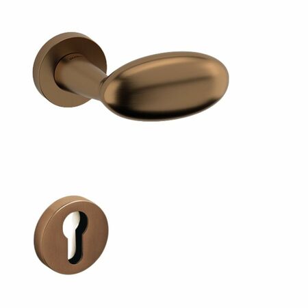 Maniglia Blindo Olivari per porta, rosetta e bocchetta tonda 47x10 mm, foro Yale, Ottone finitura SuperBronzo Satinato