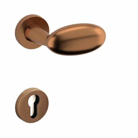 Maniglia Blindo Olivari per porta, rosetta e bocchetta tonda 47x10 mm, foro Yale, Ottone finitura SuperRame Satinato
