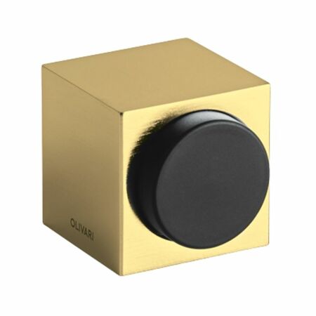 Fermaporta Cubo B136S Olivari per interni/esterni, dimensione 32x38 mm, gommino diametro 25 mm, Ottone finitura SuperOro Satinato