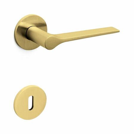 Maniglia Lama L Olivari per porta, rosetta e bocchetta bassa tonda 51x5 mm, foro Patent, Ottone finitura SuperOro Satinato