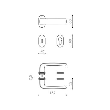 Maniglia per porta serie DIVA Olivari, con rosetta e bocchetta foro Patent, finitura Cromo Satinato
