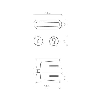 Maniglia per porta serie LUGANO Olivari, con placca e bocchetta foro Patent, finitura SuperInox Satinato