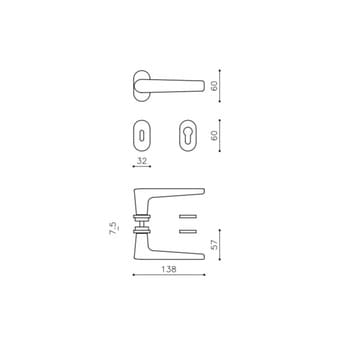 Maniglia per porta serie LUGANO Olivari, con rosetta e bocchetta foro Patent, finitura SuperRame Satinato