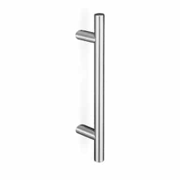Maniglione a barra per porta e portoncino Pba, supporti rotondi inclinati, interasse 250 mm, diametro 25 mm, in acciaio inox satinato
